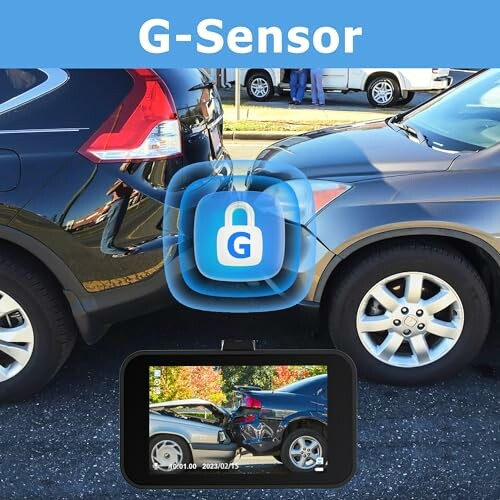 Car accident with G-Sensor feature displayed on dashcam.