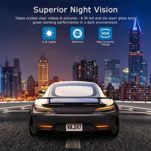 Car with night vision features in cityscape background.