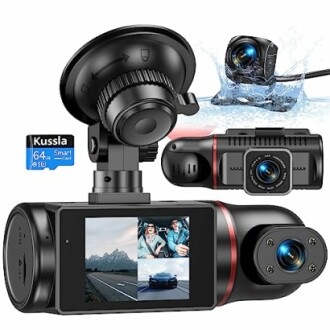 Dash cam kit with cameras and SD card.