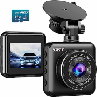 Dash cam with screen and 64GB memory card.