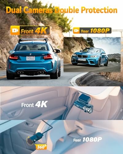 Dual cameras with front 4K and rear 1080P for car security