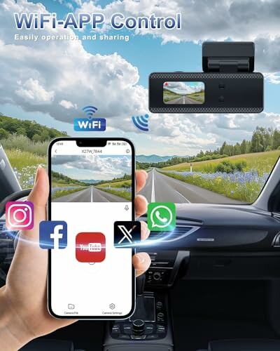 Dashboard camera app control with social media icons